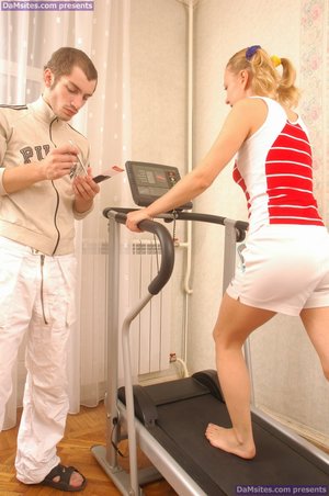 Hairy amateur model Greta Grace doffs sports bra and yoga pants for nude yoga